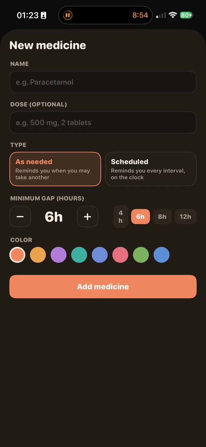 Doses nieuw medicijn toevoegen met dosis, type en herinneringsinterval